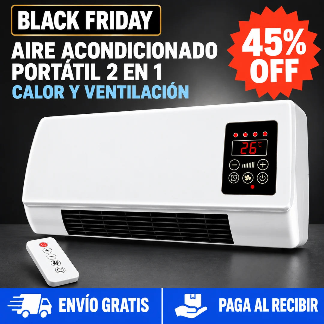 Aire Acondicionado Portátil de Pared 2x1  – Modo Calor y Ventilación con Control Remoto · 45% OFF
